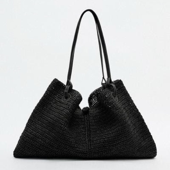 Zara Black Woven Tote Bag - Picture 1 of 4